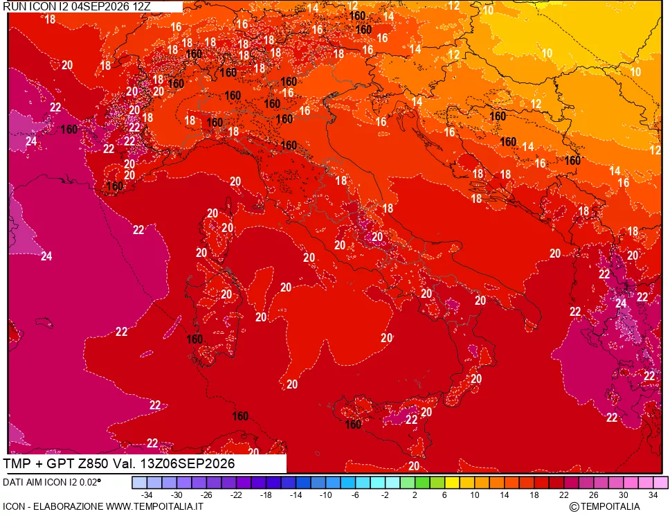 mappa 850 hPa Temp + GPT