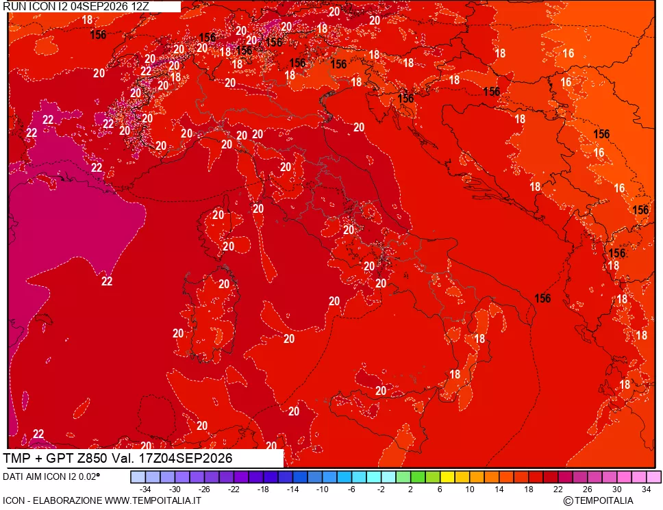 mappa 850 hPa Temp + GPT