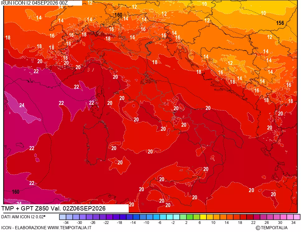 mappa 850 hPa Temp + GPT