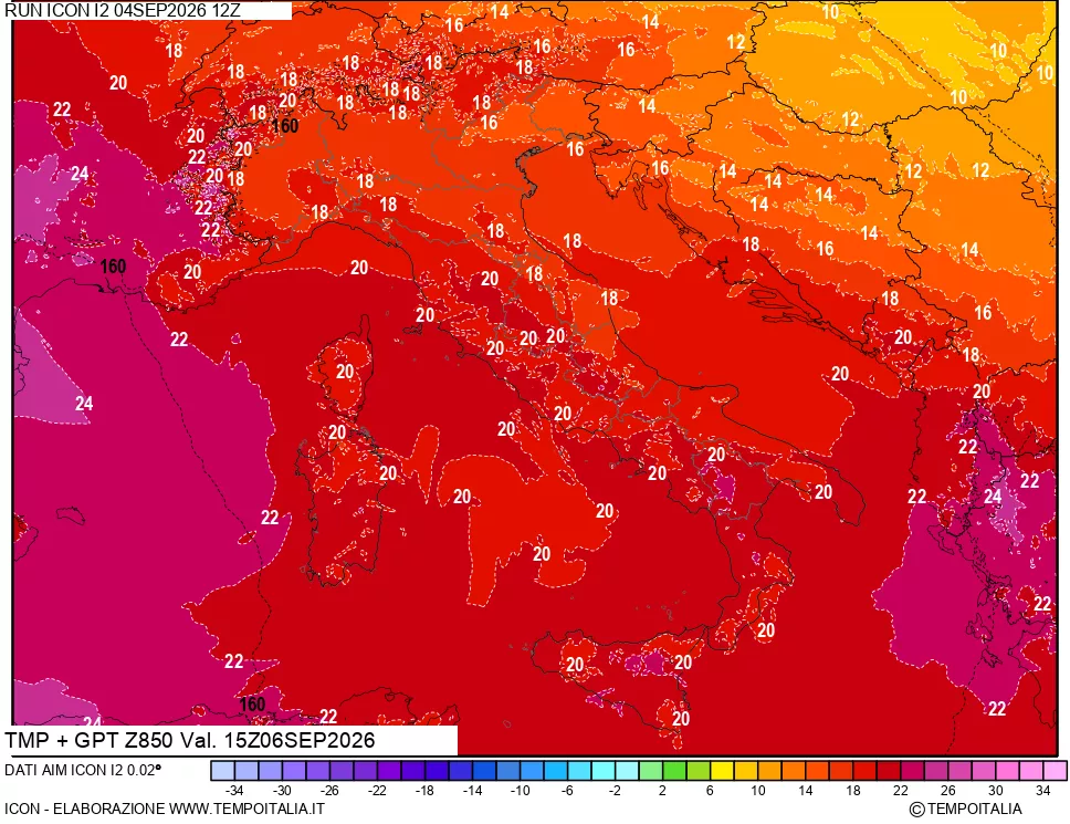 mappa 850 hPa Temp + GPT