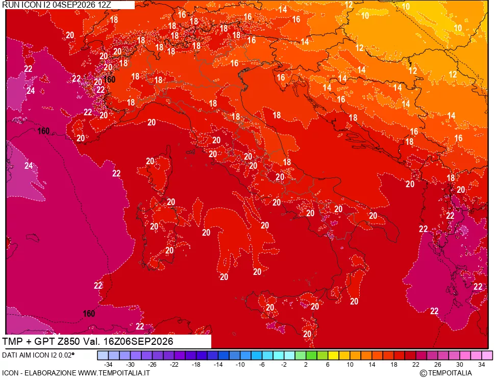 mappa 850 hPa Temp + GPT