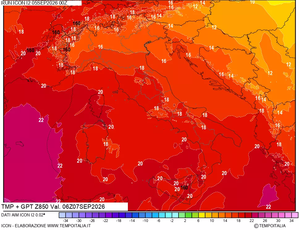 mappa 850 hPa Temp + GPT