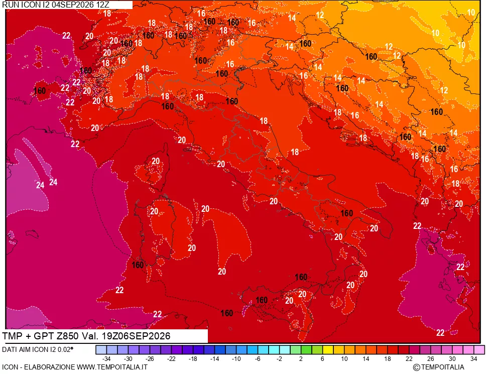 mappa 850 hPa Temp + GPT