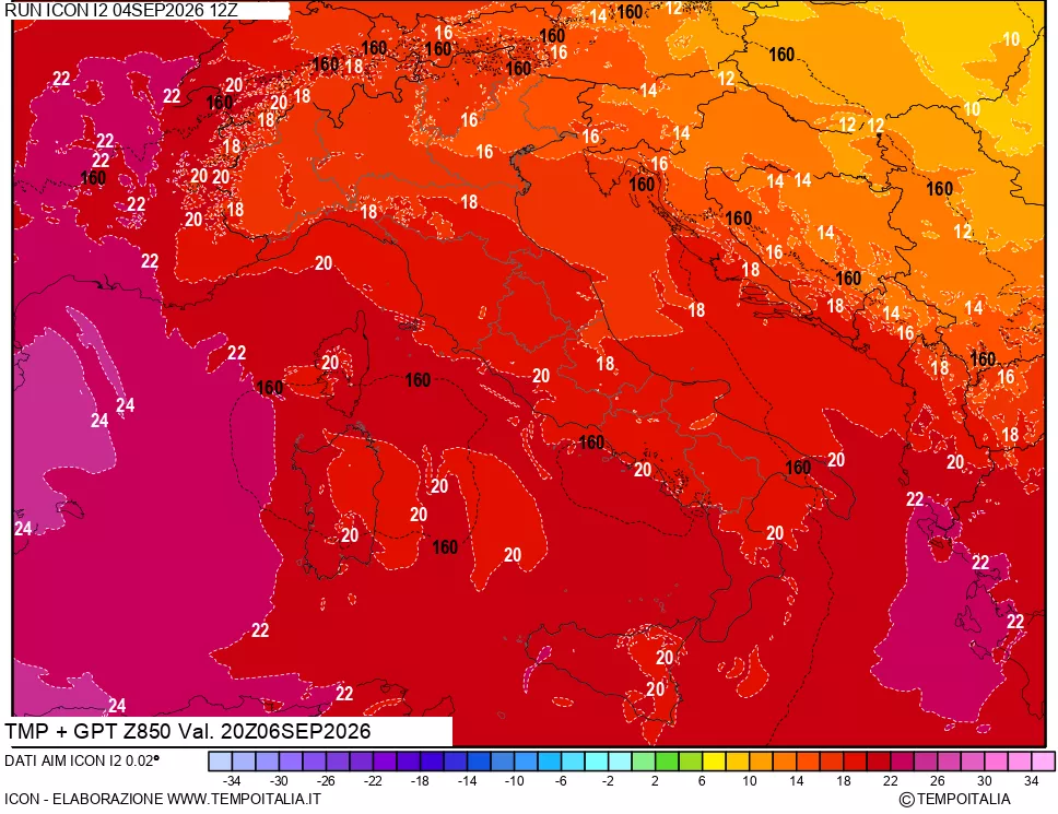mappa 850 hPa Temp + GPT