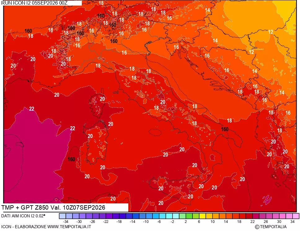 mappa 850 hPa Temp + GPT