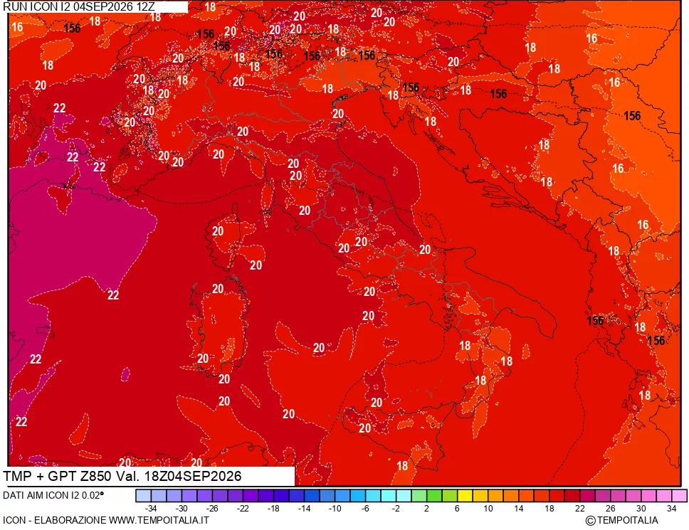mappa 850 hPa Temp + GPT