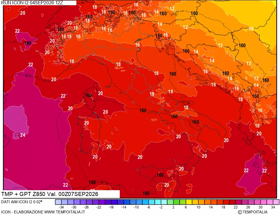 mappa 850 hPa Temp + GPT