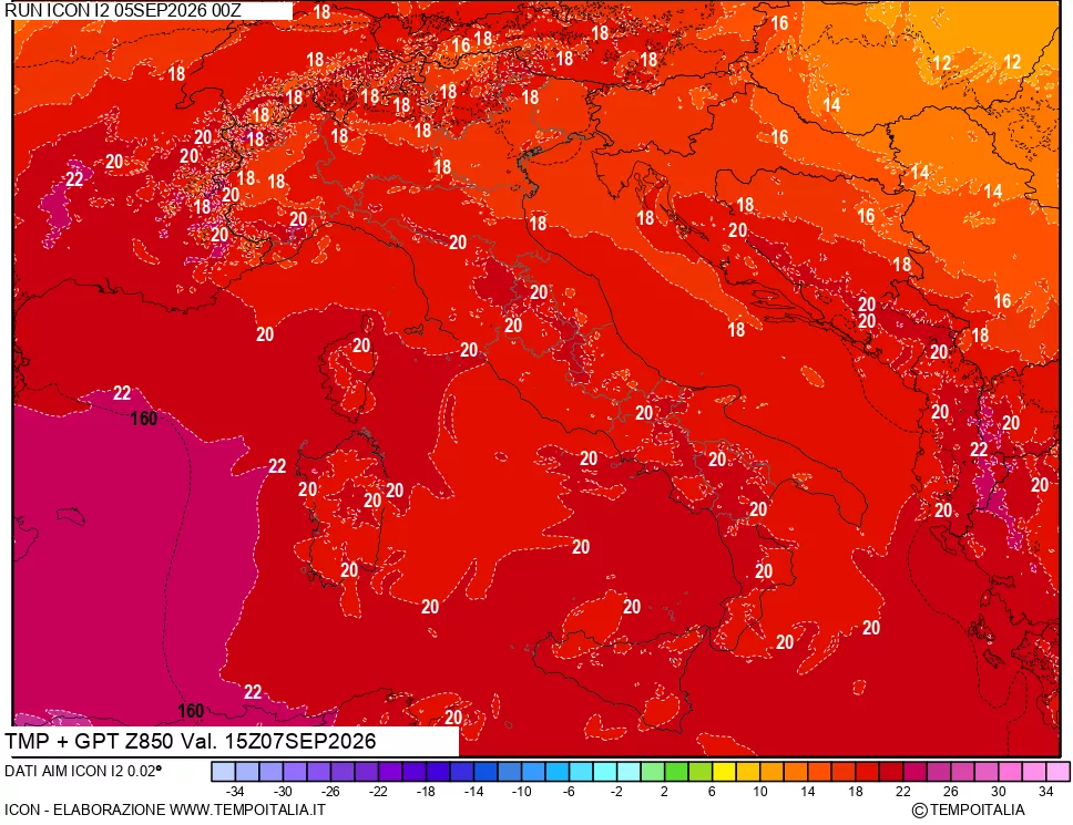 mappa 850 hPa Temp + GPT