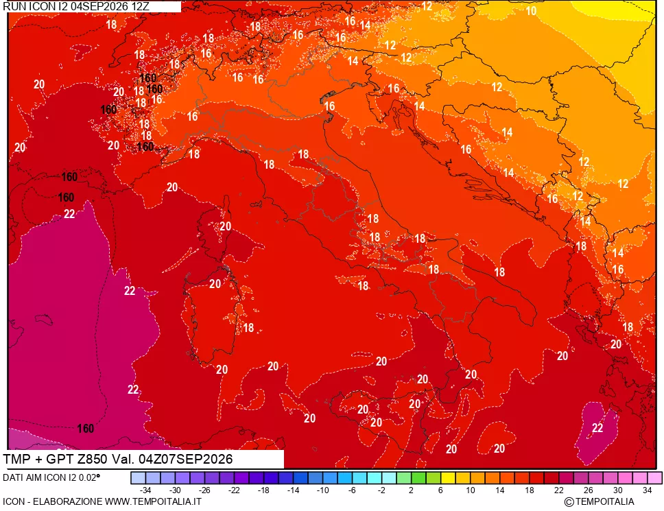 mappa 850 hPa Temp + GPT