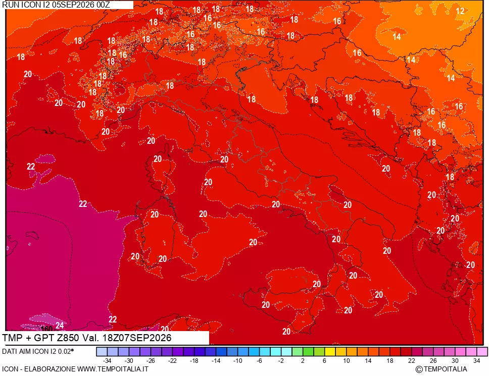 mappa 850 hPa Temp + GPT
