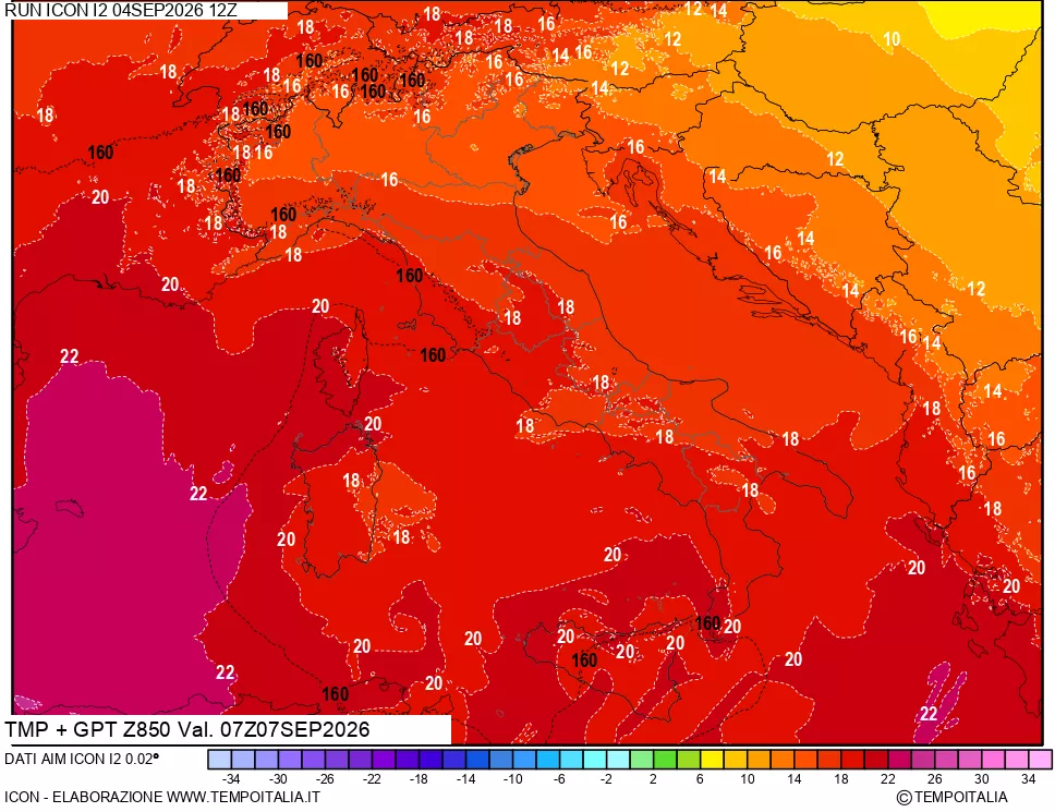 mappa 850 hPa Temp + GPT