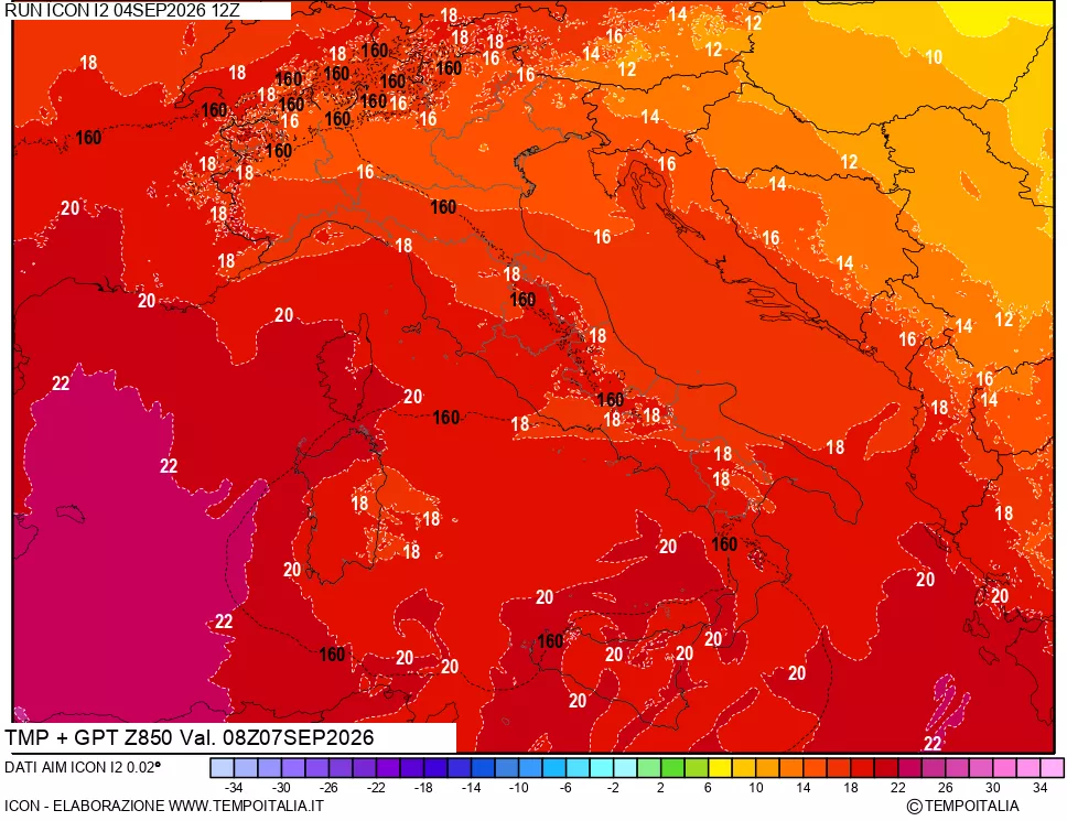 mappa 850 hPa Temp + GPT