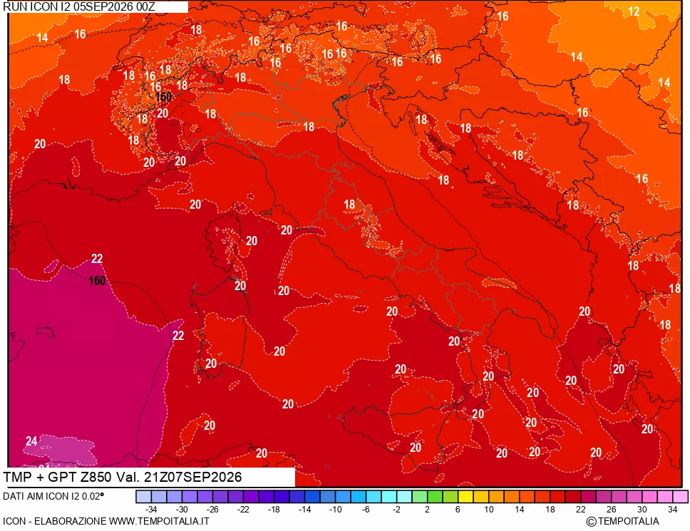 mappa 850 hPa Temp + GPT