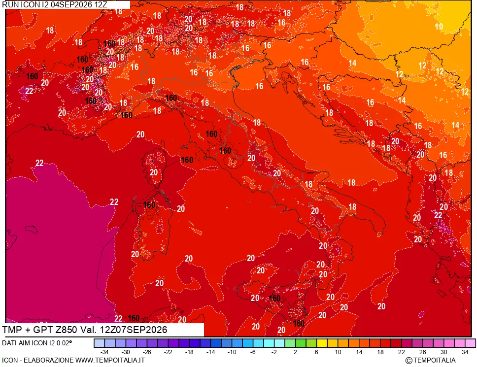 mappa 850 hPa Temp + GPT