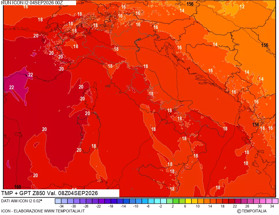 mappa 850 hPa Temp + GPT