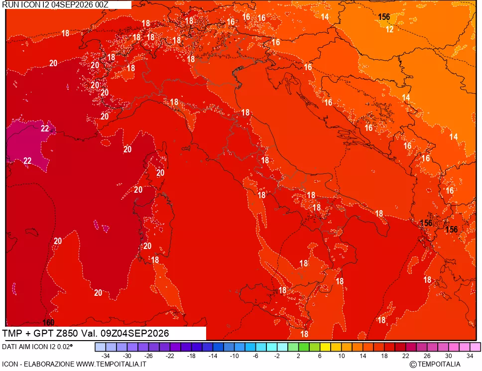 mappa 850 hPa Temp + GPT
