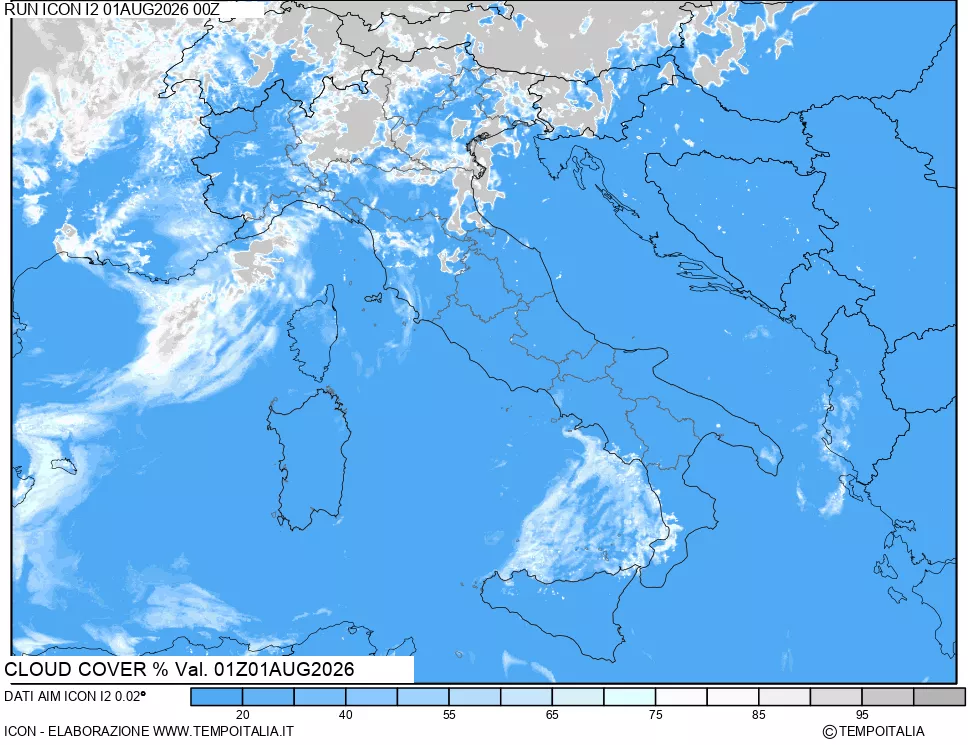 mappa Nuvolosit&agrave; totale