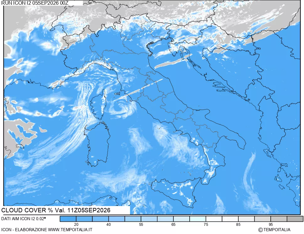 mappa Nuvolosit&agrave; totale