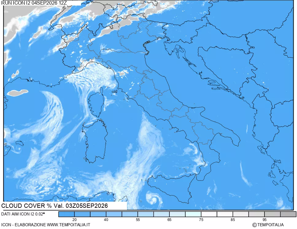 mappa Nuvolosit&agrave; totale