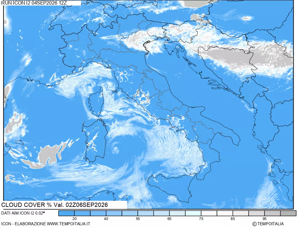 mappa Nuvolosit&agrave; totale