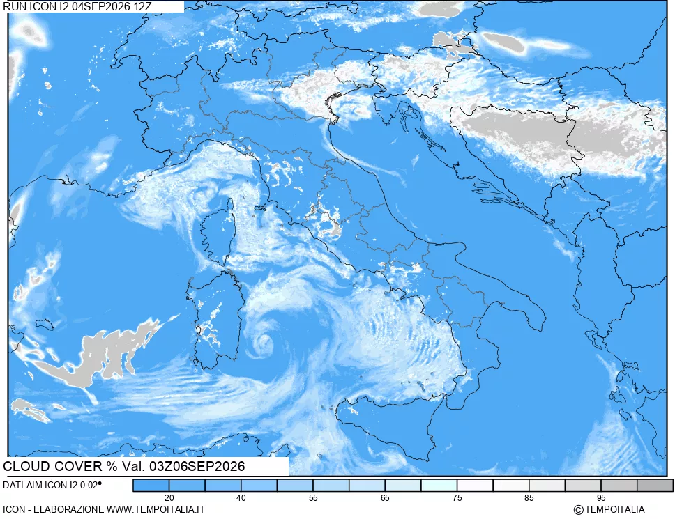 mappa Nuvolosit&agrave; totale