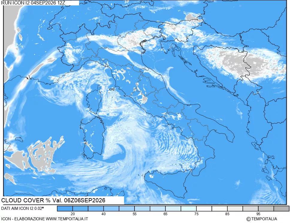 mappa Nuvolosit&agrave; totale