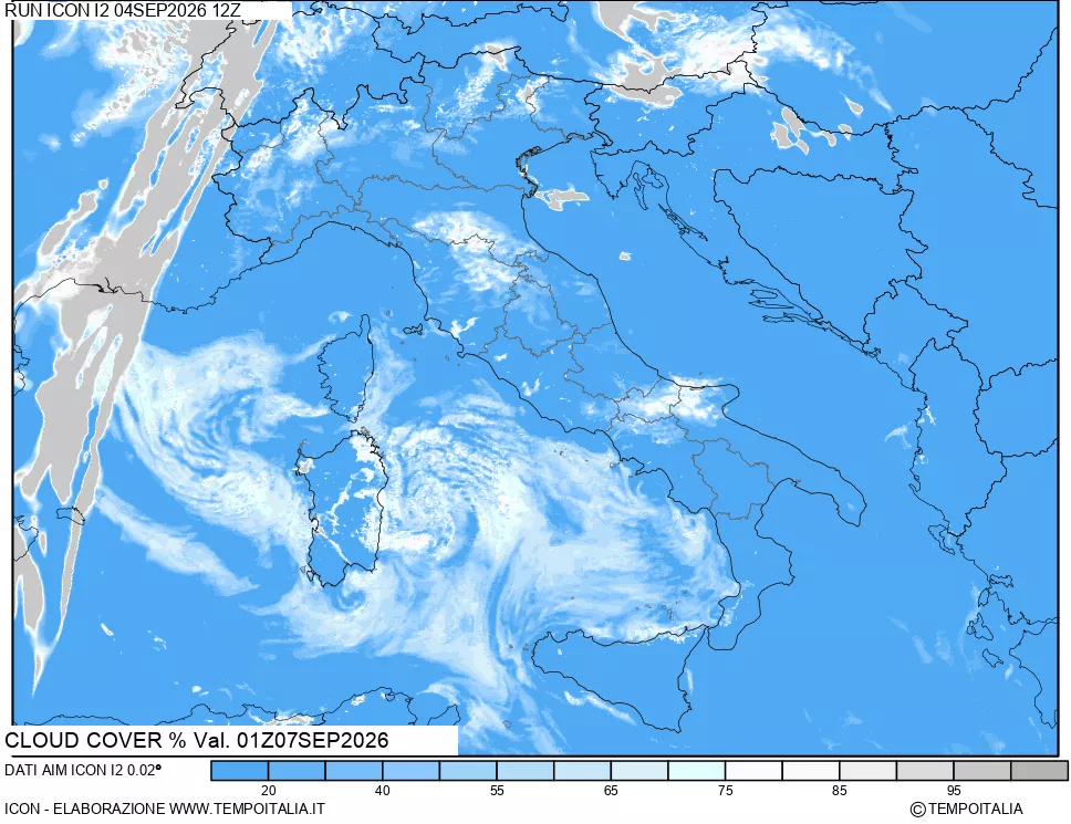 mappa Nuvolosit&agrave; totale