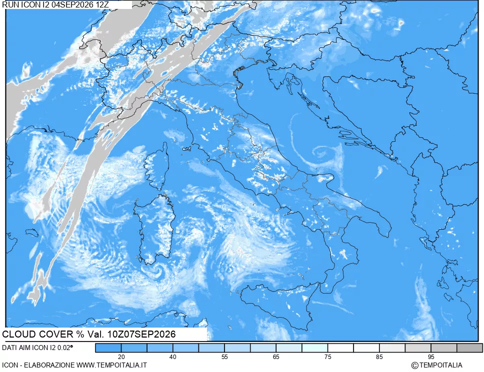 mappa Nuvolosit&agrave; totale