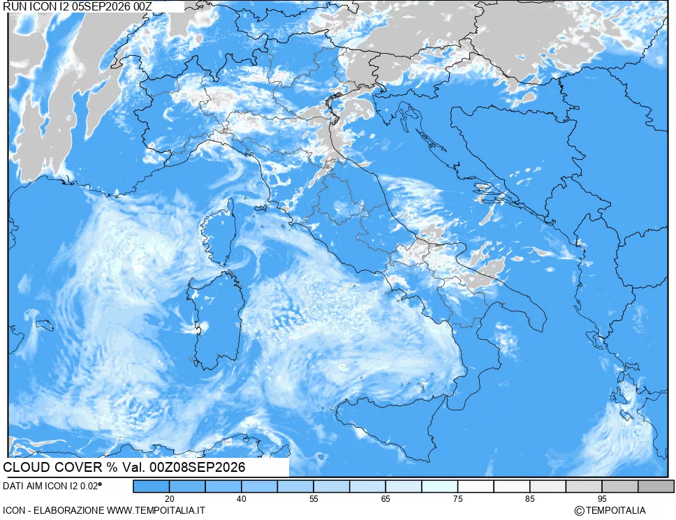 mappa Nuvolosit&agrave; totale