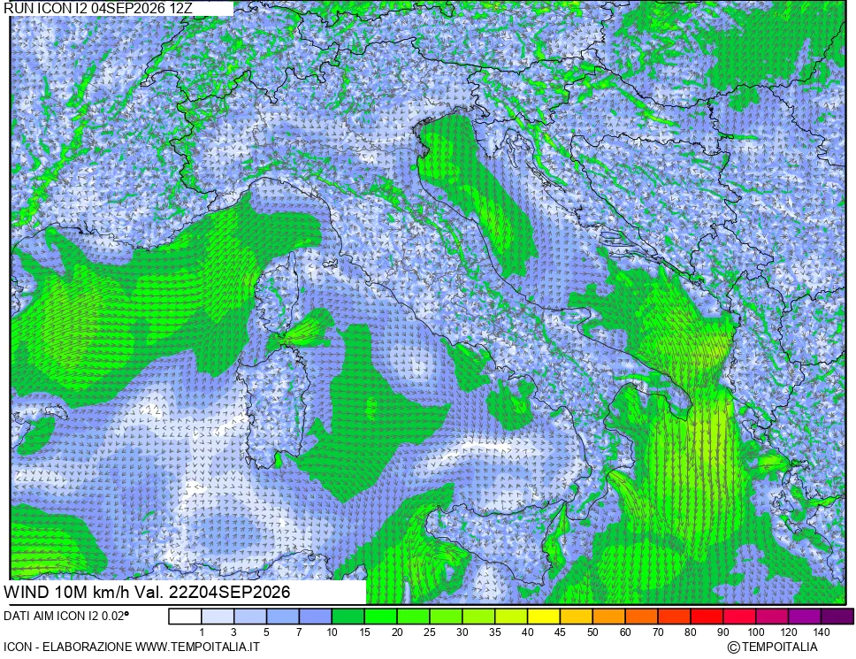 mappa 10 m Vento forza e direzione