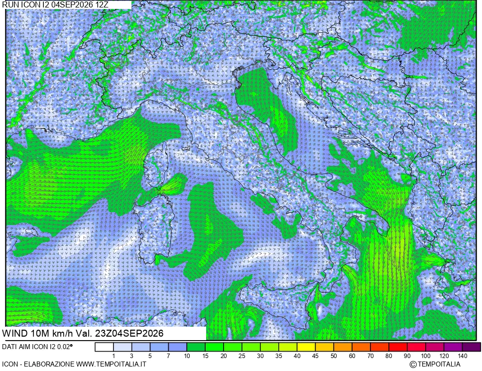 mappa 10 m Vento forza e direzione