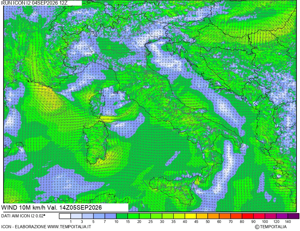 mappa 10 m Vento forza e direzione