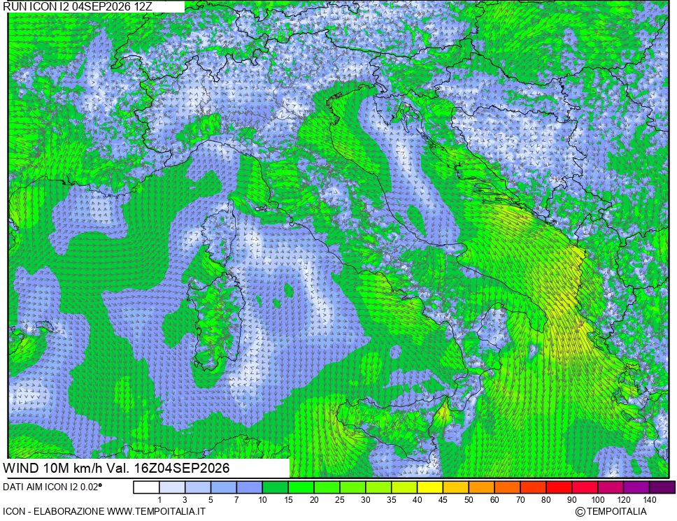 mappa 10 m Vento forza e direzione