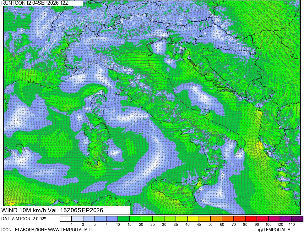 mappa 10 m Vento forza e direzione