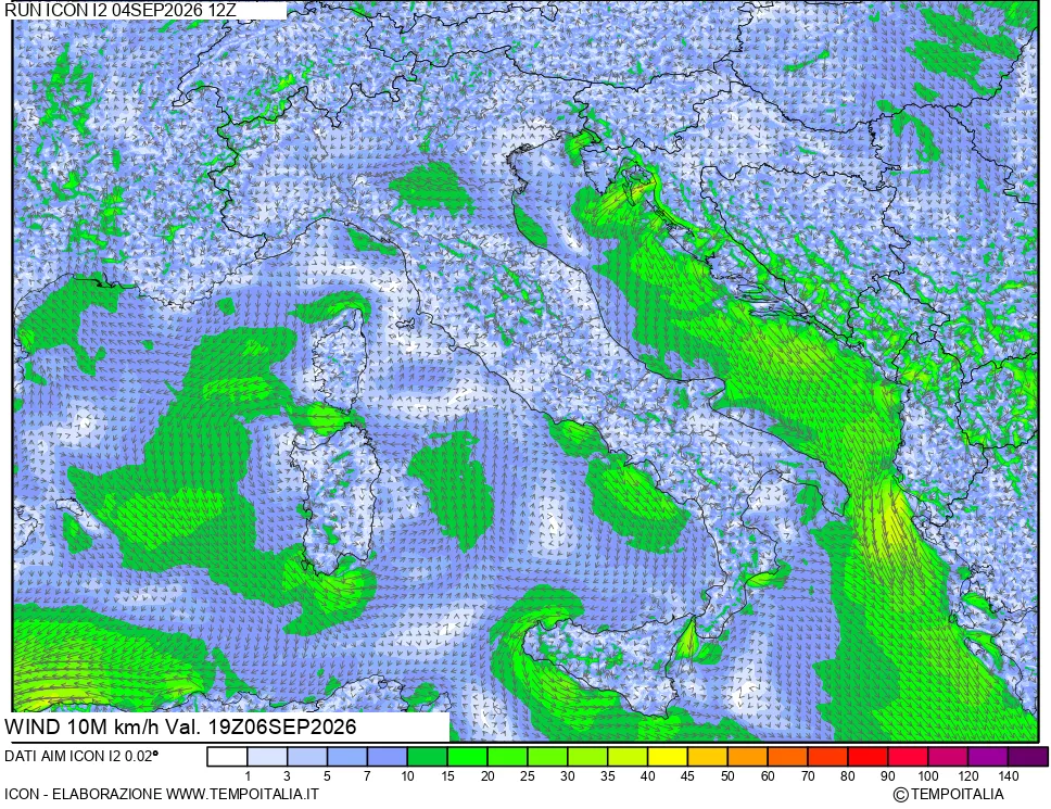 mappa 10 m Vento forza e direzione