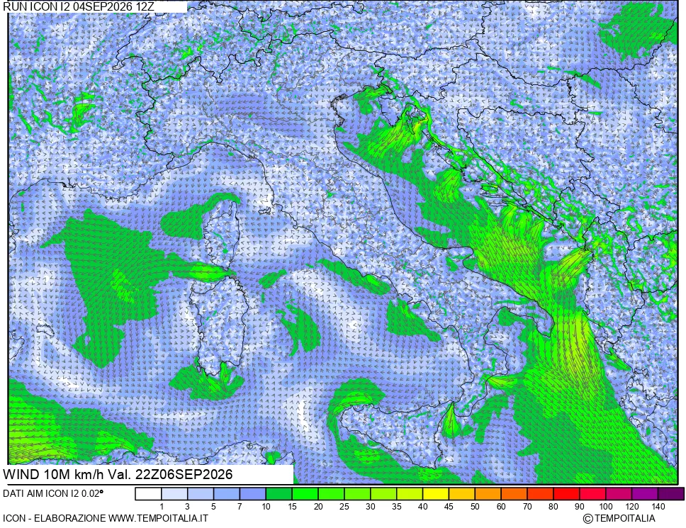 mappa 10 m Vento forza e direzione