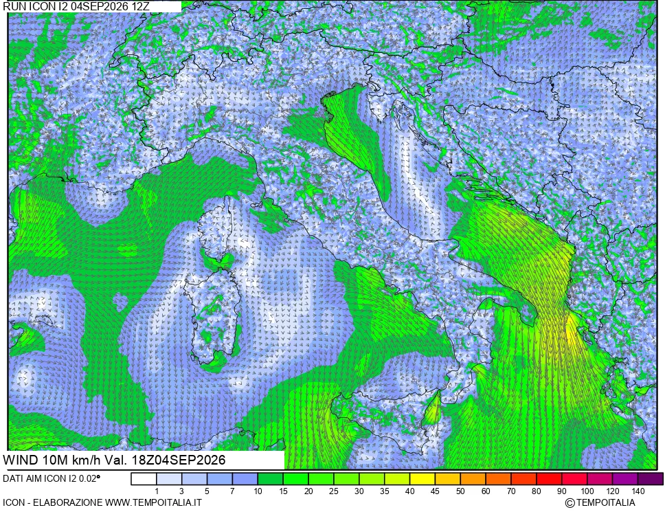 mappa 10 m Vento forza e direzione