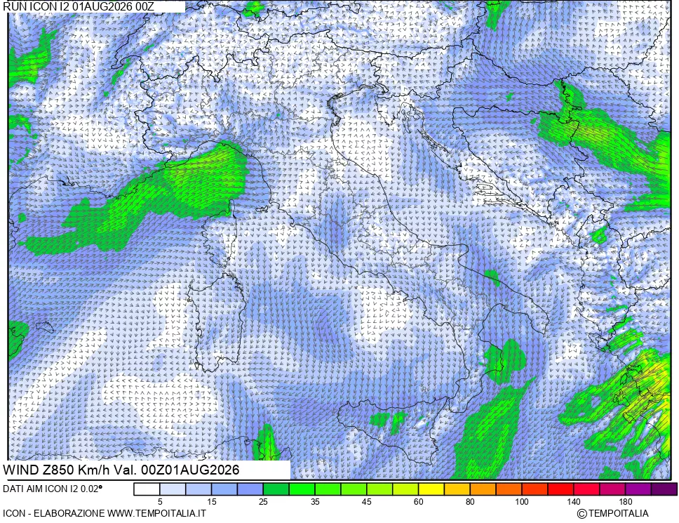 mappa 850 hPa Vento