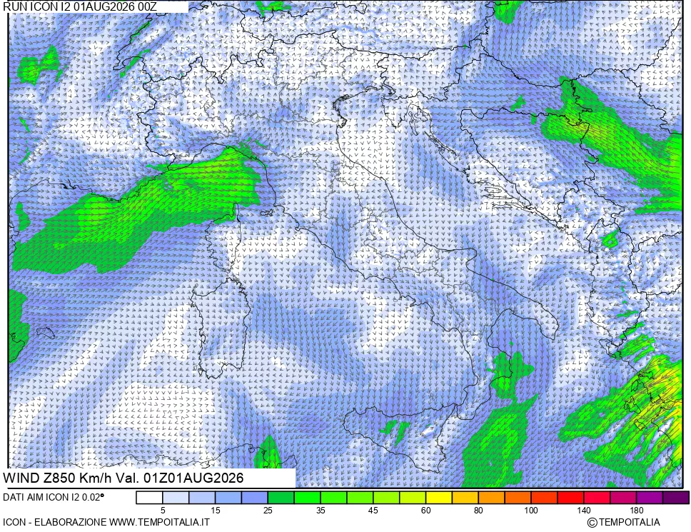 mappa 850 hPa Vento