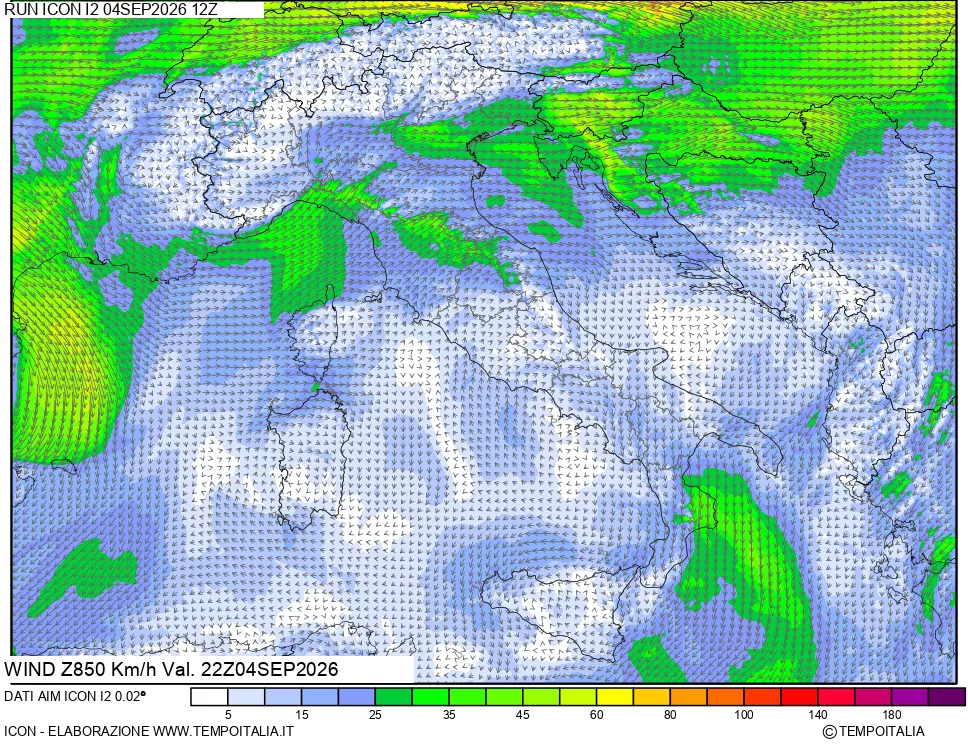 mappa 850 hPa Vento