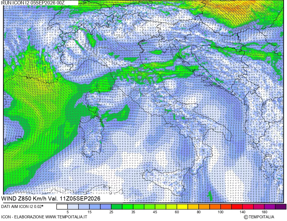 mappa 850 hPa Vento