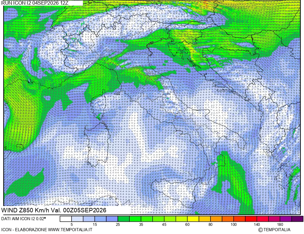 mappa 850 hPa Vento