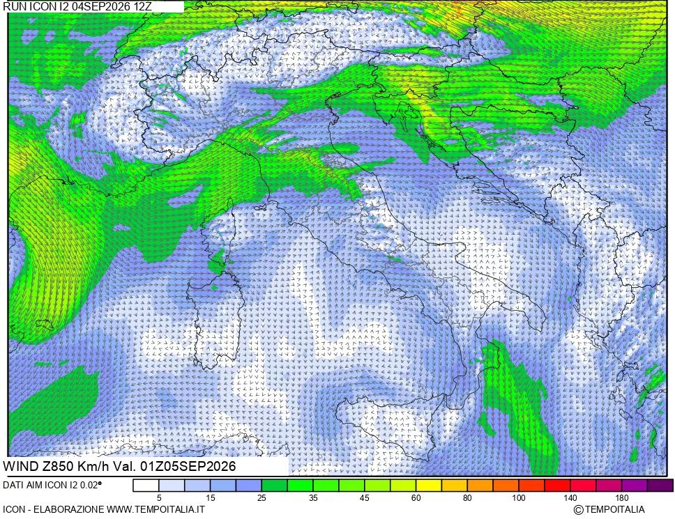 mappa 850 hPa Vento