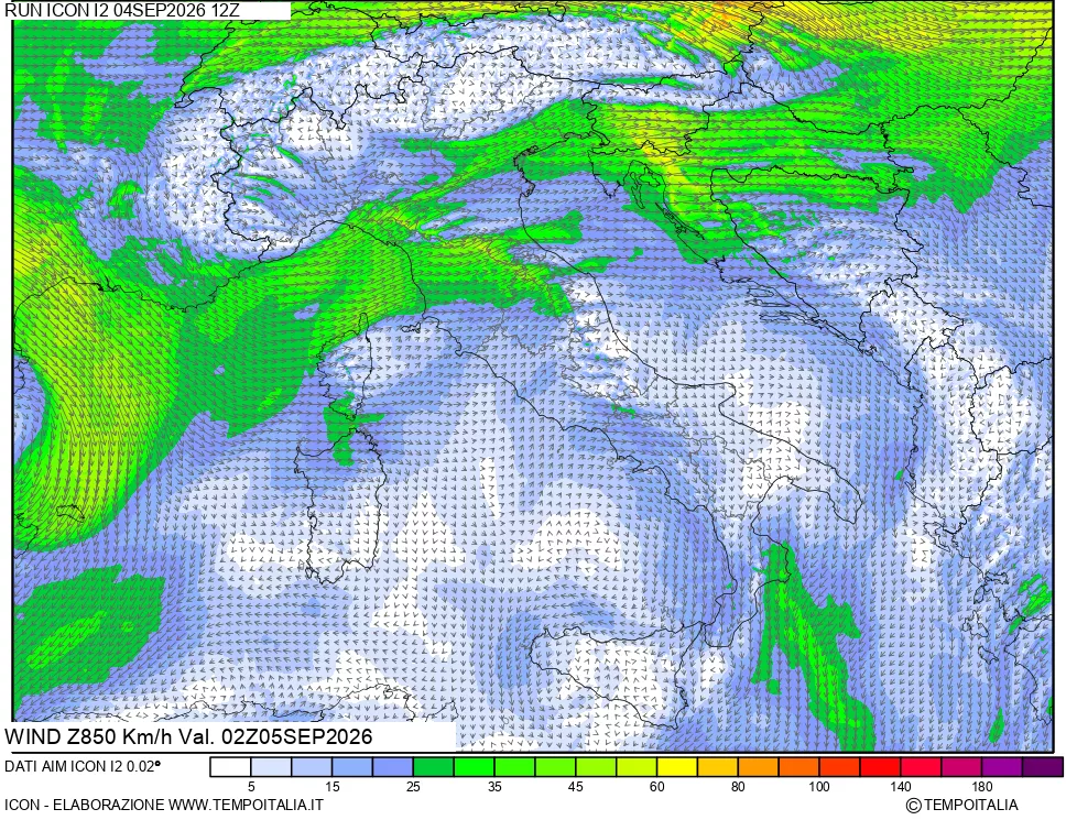 mappa 850 hPa Vento
