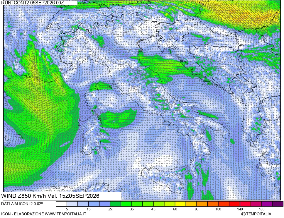 mappa 850 hPa Vento
