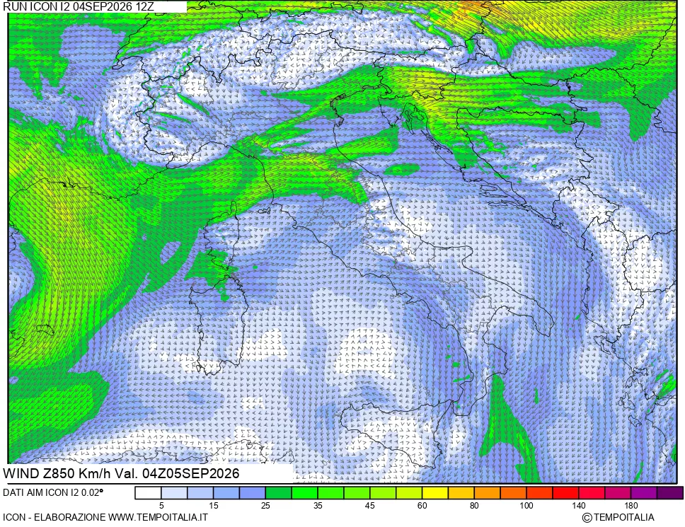 mappa 850 hPa Vento