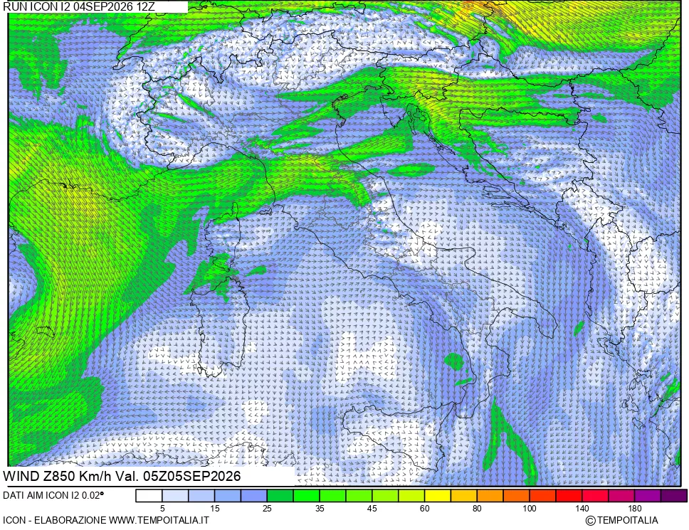 mappa 850 hPa Vento