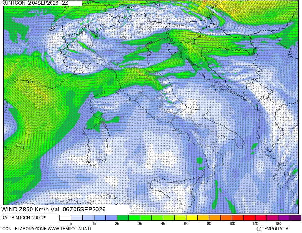 mappa 850 hPa Vento