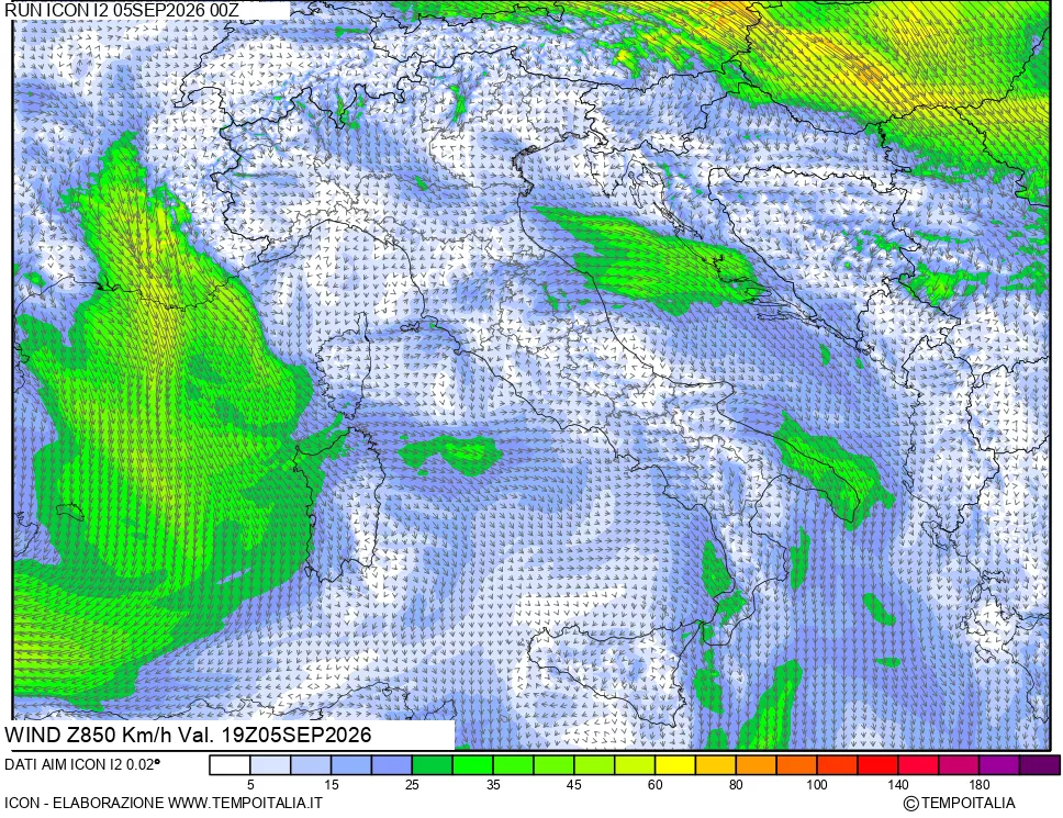 mappa 850 hPa Vento