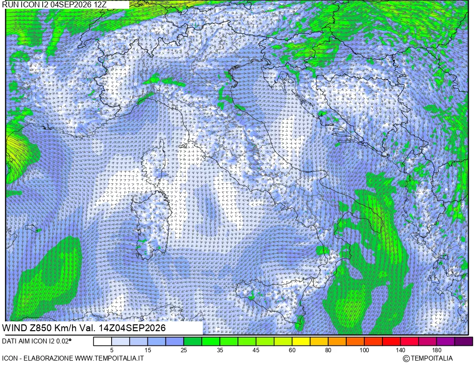 mappa 850 hPa Vento